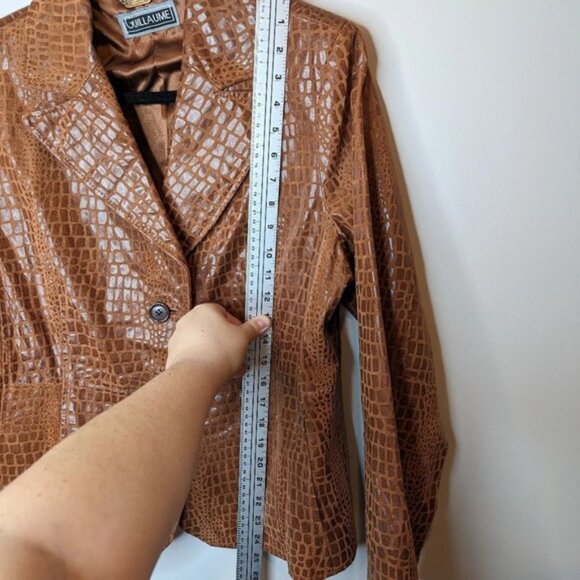 Vintage Brown  Leather Reptile Snake Alligator Print Button Front Jacket Large - Picture 8 of 10